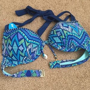 Blue and green halter bikini top